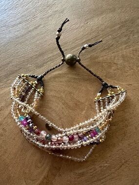 Multi-Strand Beaded Women's Bracelet in Pink and Gold
